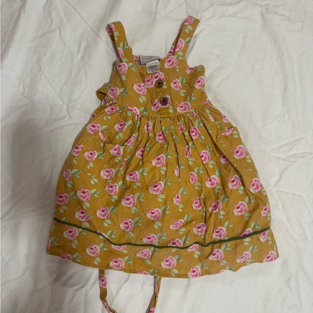 Sweethoney Floral Yellow Dress with Pink Roses
